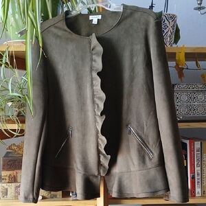 Westport Olive Ruffle Trim Blazer